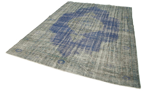 Overdyed Vintage Blue Vintage Cotton Wool Handmade Area Rug 7'3'' x 9'10''