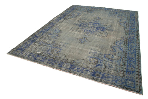 Overdyed Vintage Blue Vintage Cotton Wool Handmade Area Rug 7'5'' x 10'2''
