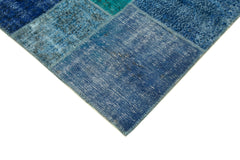 Handmade Area Rug - Blue Patchwork Cotton Wool Carpet 8'6''x11'8'' Durable Soft Wool