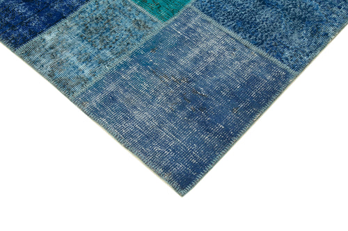 Handmade Area Rug - Blue Patchwork Cotton Wool Carpet 8'6''x11'8'' Durable Soft Wool