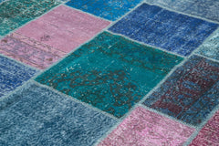 Handmade Area Rug - Blue Patchwork Cotton Wool Carpet 8'6''x11'8'' Durable Soft Wool