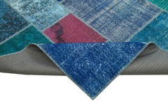 Handmade Area Rug - Blue Patchwork Cotton Wool Carpet 8'6''x11'8'' Durable Soft Wool
