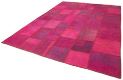 Handmade Area Rug - Pink Patchwork Cotton Wool Carpet 8'4'' x 11'6'' Bohemian Style