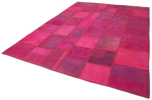 Handmade Area Rug - Pink Patchwork Cotton Wool Carpet 8'4'' x 11'6'' Bohemian Style