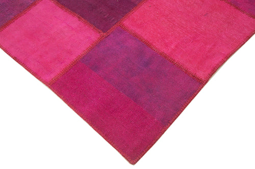 Handmade Area Rug - Pink Patchwork Cotton Wool Carpet 8'4'' x 11'6'' Bohemian Style