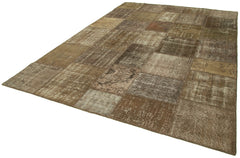 Handmade Area Rug - Kirk Yama Brown Patchwork Cotton Wool Carpet 8'4''x11'8''