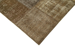 Handmade Area Rug - Kirk Yama Brown Patchwork Cotton Wool Carpet 8'4''x11'8''