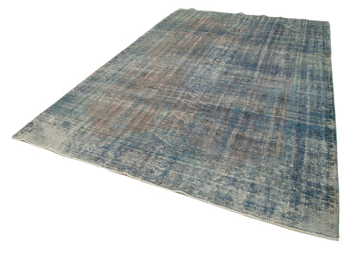 Overdyed Vintage Blue Vintage Cotton Wool Handmade Area Rug 7'1'' x 10'5''