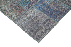 Handmade Area Rug – Blue Patchwork Cotton Wool Vintage Handwoven Carpet 8'3''x11'7''