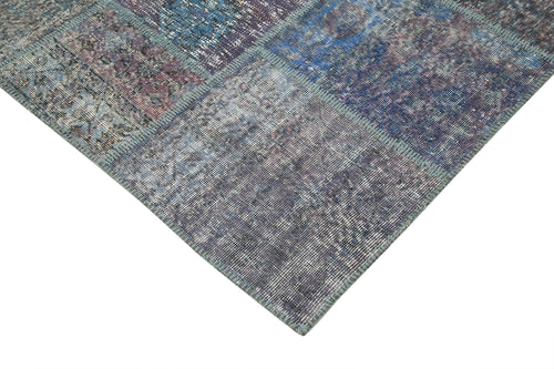 Handmade Area Rug – Blue Patchwork Cotton Wool Vintage Handwoven Carpet 8'3''x11'7''
