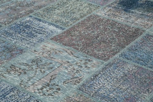 Handmade Area Rug – Blue Patchwork Cotton Wool Vintage Handwoven Carpet 8'3''x11'7''