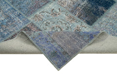 Handmade Area Rug – Blue Patchwork Cotton Wool Vintage Handwoven Carpet 8'3''x11'7''