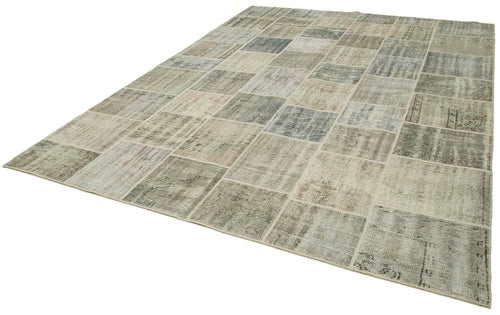 Handmade Area Rug - Kirk Yama Grey Patchwork Cotton Wool Vintage Carpet 8'5''x11'5''