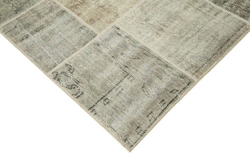 Handmade Area Rug - Kirk Yama Grey Patchwork Cotton Wool Vintage Carpet 8'5''x11'5''