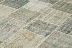 Handmade Area Rug - Kirk Yama Grey Patchwork Cotton Wool Vintage Carpet 8'5''x11'5''