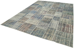 Handmade Area Rug - Blue Patchwork Wool Cotton Carpet 8'3''x11'8'' for Living Room