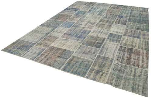 Handmade Area Rug - Blue Patchwork Wool Cotton Carpet 8'3''x11'8'' for Living Room