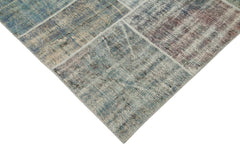 Handmade Area Rug - Blue Patchwork Wool Cotton Carpet 8'3''x11'8'' for Living Room