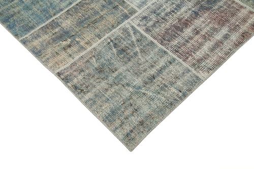 Handmade Area Rug - Blue Patchwork Wool Cotton Carpet 8'3''x11'8'' for Living Room