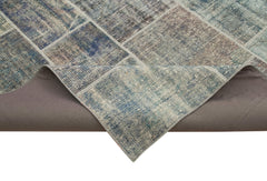 Handmade Area Rug - Blue Patchwork Wool Cotton Carpet 8'3''x11'8'' for Living Room