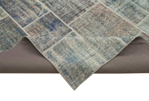 Handmade Area Rug - Blue Patchwork Wool Cotton Carpet 8'3''x11'8'' for Living Room