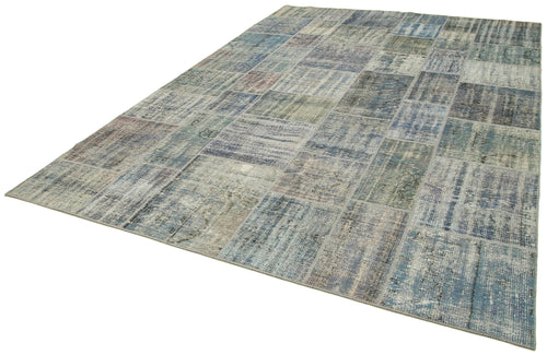 Kirk Yama Blue Patchwork Cotton Wool Handmade Area Rug 8'2'' x 11'9''