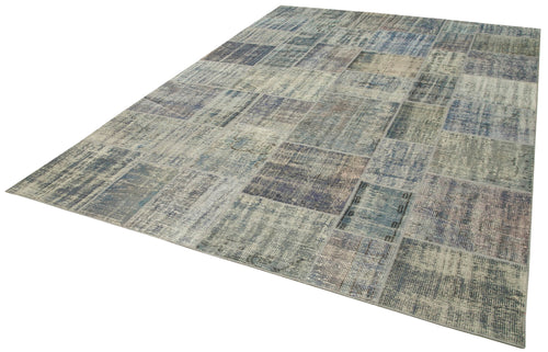 Kirk Yama Blue Patchwork Cotton Wool Handmade Area Rug 8'3'' x 11'8''