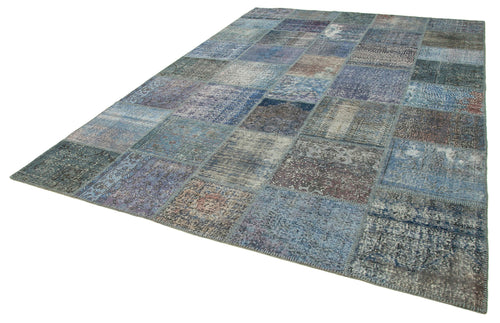 Kirk Yama Blue Patchwork Cotton Wool Handmade Area Rug 8'4'' x 11'7''