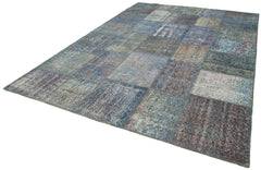 Kirk Yama Blue Patchwork Cotton Wool Handmade Area Rug 8'3'' x 11'8''