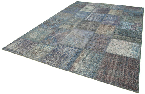 Kirk Yama Blue Patchwork Cotton Wool Handmade Area Rug 8'3'' x 11'8''