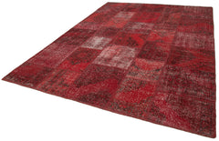 Handmade Area Rug - Red Patchwork Cotton Wool Vintage Hand Knotted Carpet 8'2" x 11'7"