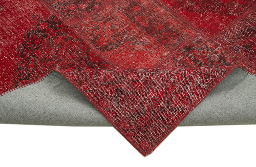 Handmade Area Rug - Red Patchwork Cotton Wool Vintage Hand Knotted Carpet 8'2" x 11'7"