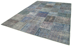 Kirk Yama Blue Patchwork Cotton Wool Handmade Area Rug 8'4'' x 11'8''