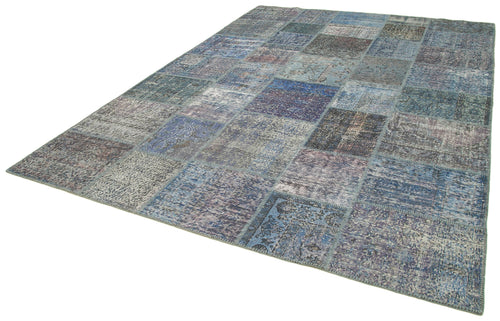Kirk Yama Blue Patchwork Cotton Wool Handmade Area Rug 8'4'' x 11'8''