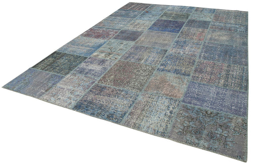 Kirk Yama Blue Patchwork Cotton Wool Handmade Area Rug 8'3'' x 11'9''