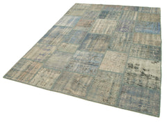 Kirk Yama Blue Patchwork Cotton Wool Handmade Area Rug 5'9'' x 7'11''