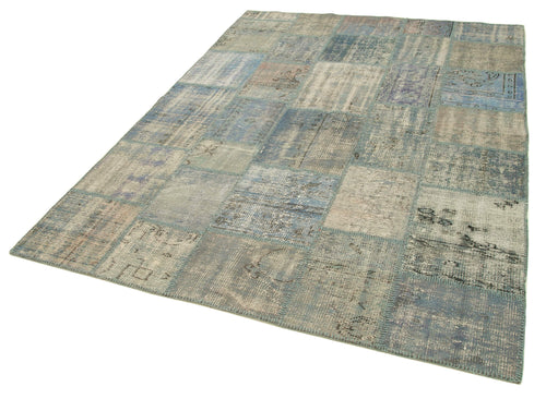 Kirk Yama Blue Patchwork Cotton Wool Handmade Area Rug 5'9'' x 7'11''