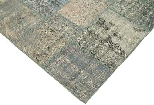 Kirk Yama Blue Patchwork Cotton Wool Handmade Area Rug 5'9'' x 7'11''