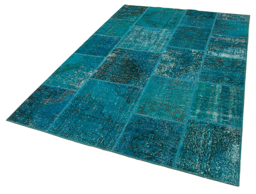 Kirk Yama Turquoise Patchwork Cotton Wool Handmade Area Rug 5'5'' x 7'11''