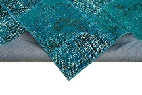 Kirk Yama Turquoise Patchwork Cotton Wool Handmade Area Rug 5'5'' x 7'11''