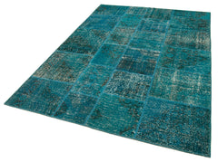 Kirk Yama Turquoise Patchwork Cotton Wool Handmade Area Rug 5'7'' x 7'11''