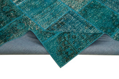Kirk Yama Turquoise Patchwork Cotton Wool Handmade Area Rug 5'7'' x 7'11''