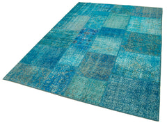 Kirk Yama Turquoise Patchwork Cotton Wool Handmade Area Rug 5'7'' x 8'0''