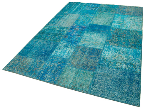 Kirk Yama Turquoise Patchwork Cotton Wool Handmade Area Rug 5'7'' x 8'0''