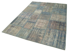 Kirk Yama Blue Patchwork Cotton Wool Handmade Area Rug 5'9'' x 7'11''