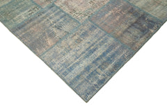 Kirk Yama Blue Patchwork Cotton Wool Handmade Area Rug 5'9'' x 7'11''