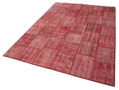 Handmade Area Rug - Red Patchwork Cotton Wool Rug 5'8'' x 7'10'' | Artisan Crafted