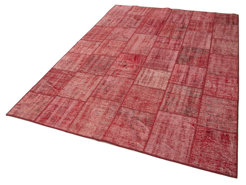 Handmade Area Rug - Red Patchwork Cotton Wool Rug 5'8'' x 7'10'' | Artisan Crafted