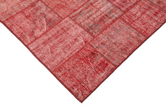 Handmade Area Rug - Red Patchwork Cotton Wool Rug 5'8'' x 7'10'' | Artisan Crafted