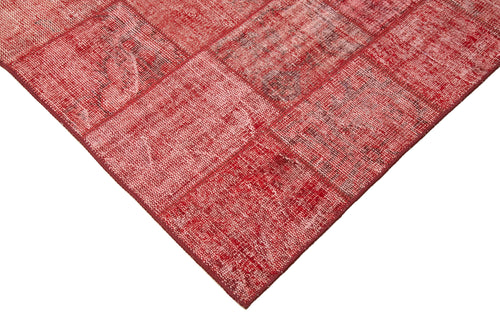 Handmade Area Rug - Red Patchwork Cotton Wool Rug 5'8'' x 7'10'' | Artisan Crafted
